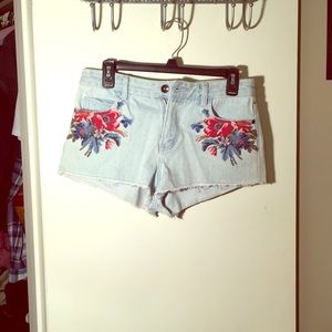 Denim Shorts with Floral Embroidery